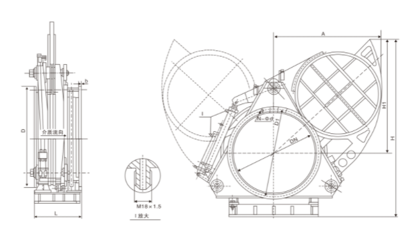 液动扇形盲板阀(图1) 液动扇形盲板阀(图1)